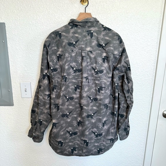 VTG Woolrich Men's XL Eagle Novelty Print Button Down Grey Gorpcore 90's Camp - Picture 10 of 11